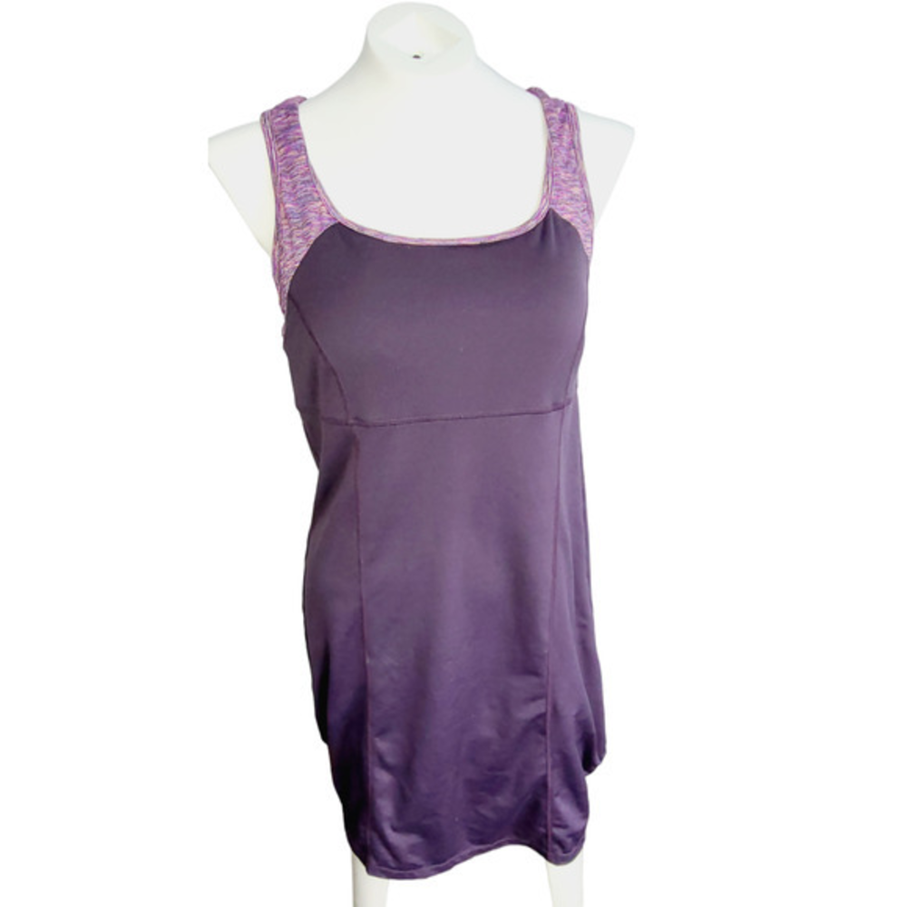 Prana Women Purple Space Dye Racerback Athletic Dress with Built-in Bra Size M
